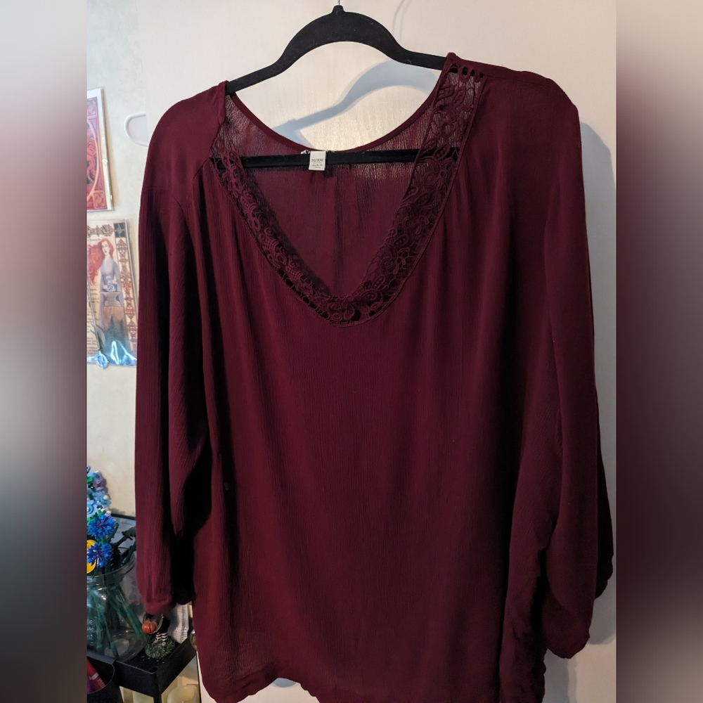 Cato 26/28 Red Long Sleeved Thin Shirt With Neck Detailing